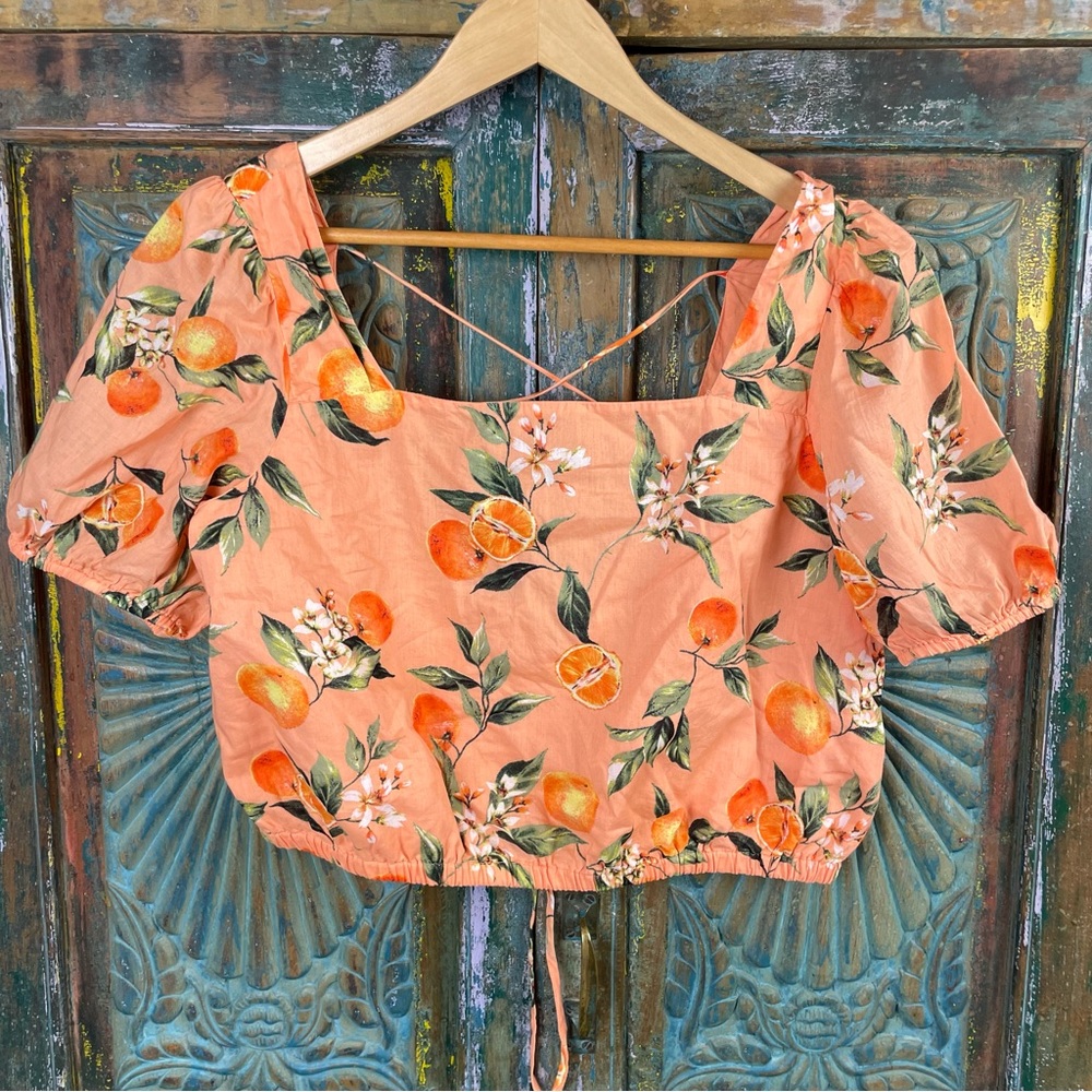 LOFT orange print crop blouse